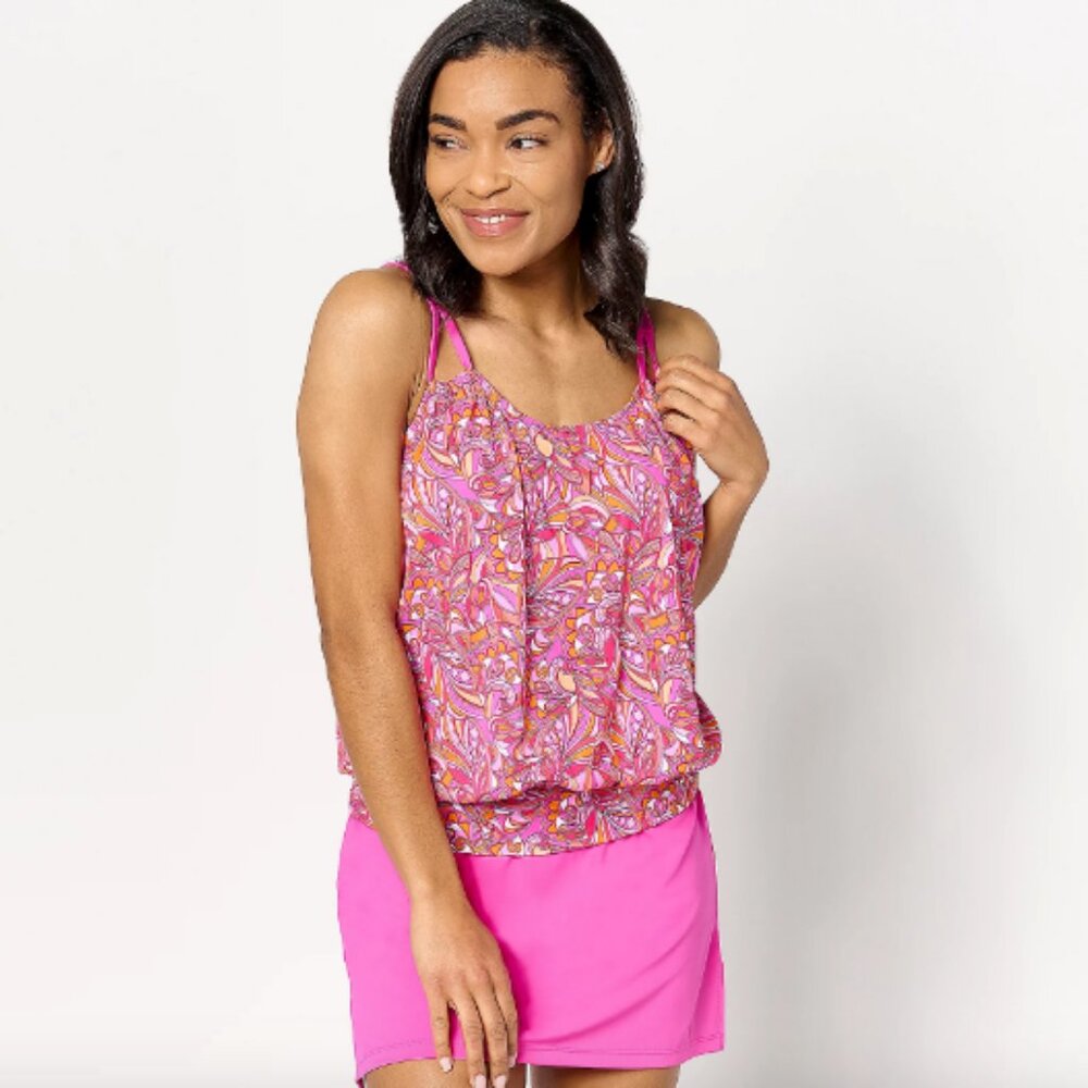 Kim Gravel x Swimsuits For All Blouson Tankini w/ Skirted Bottom , Sz A629536
